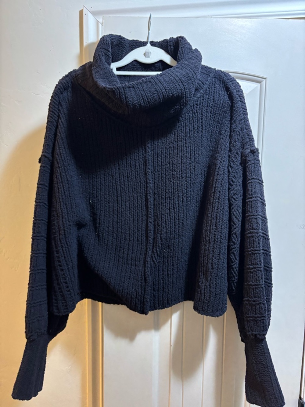 Free People Black Chunky Knit Cowl Neck Sweater